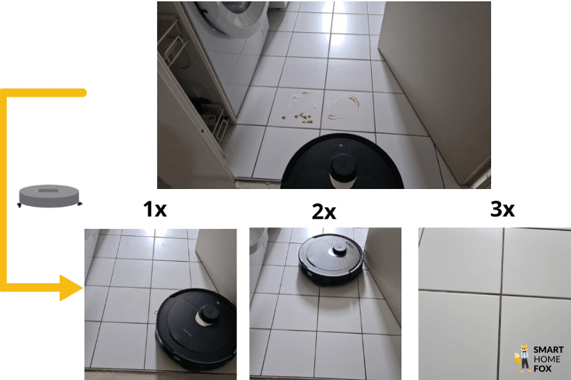 Das Testergebnis des Roborock Q Revo beim Extrem-Wischtest auf dem Fliesenboden wird übersichtlich dargestellt.